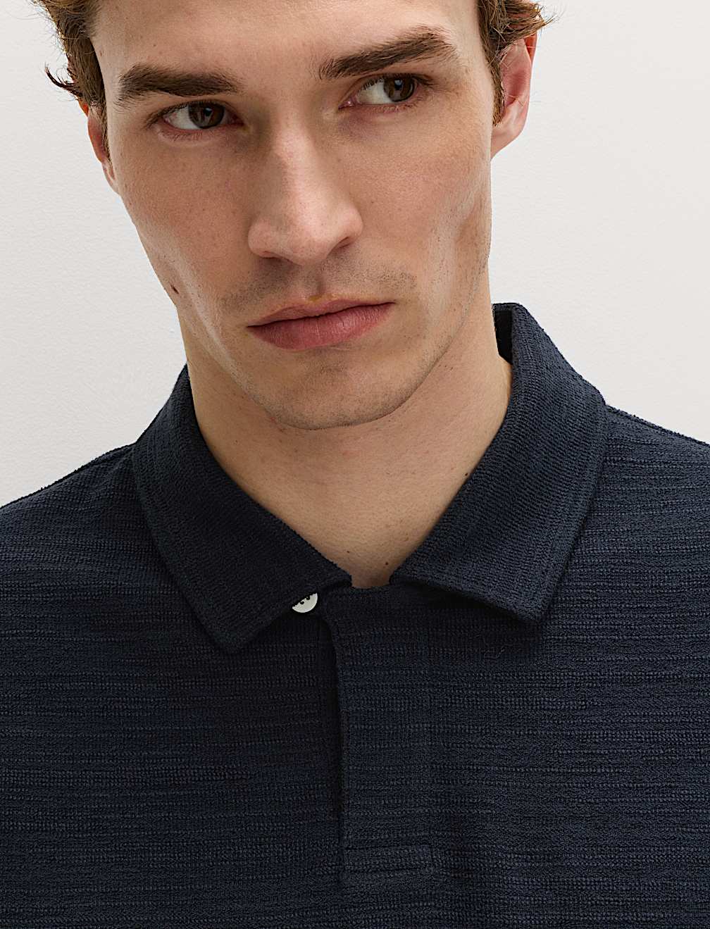 Cotton Rich Notch Neck Boucle Polo Shirt