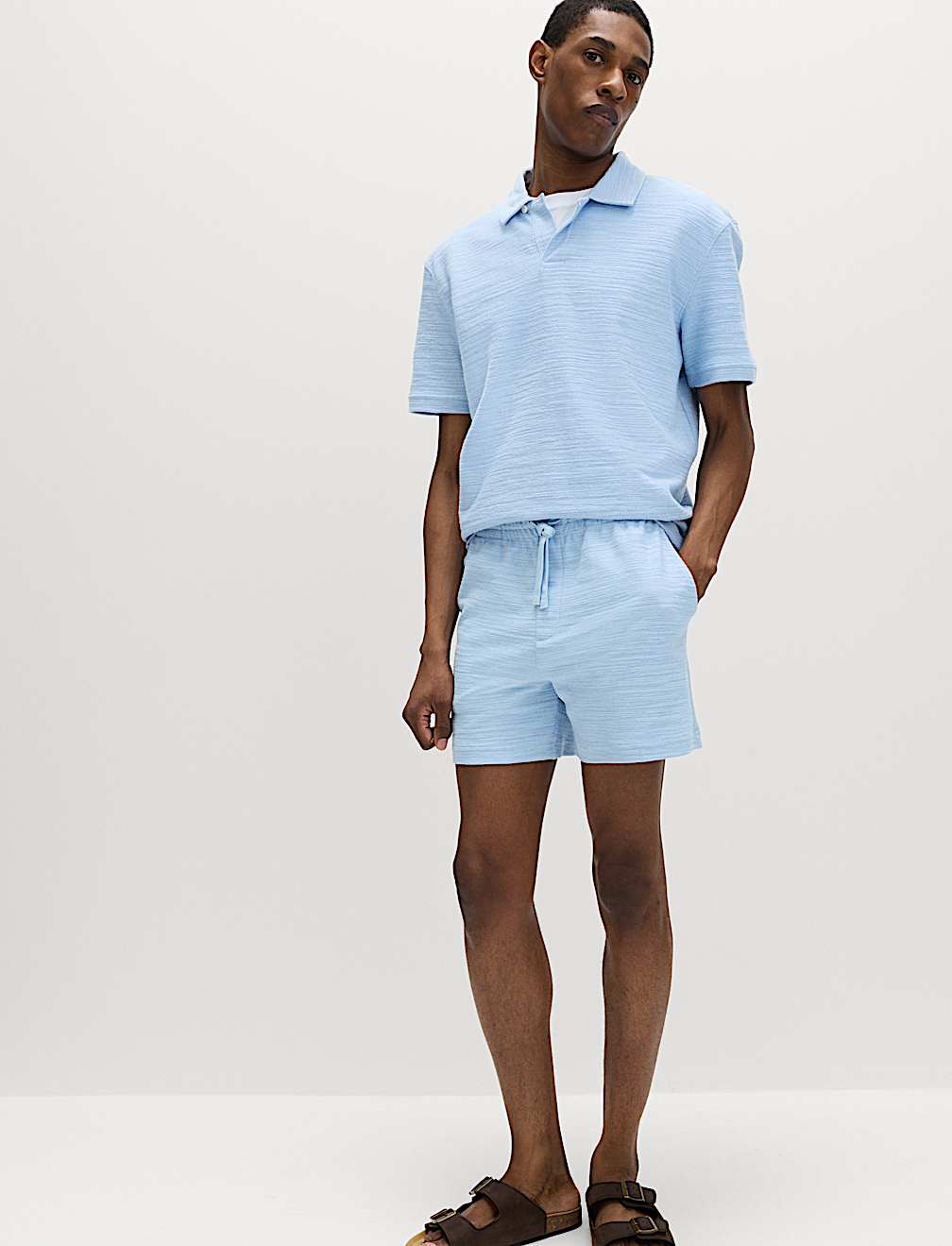 Cotton Rich Notch Neck Boucle Polo Shirt