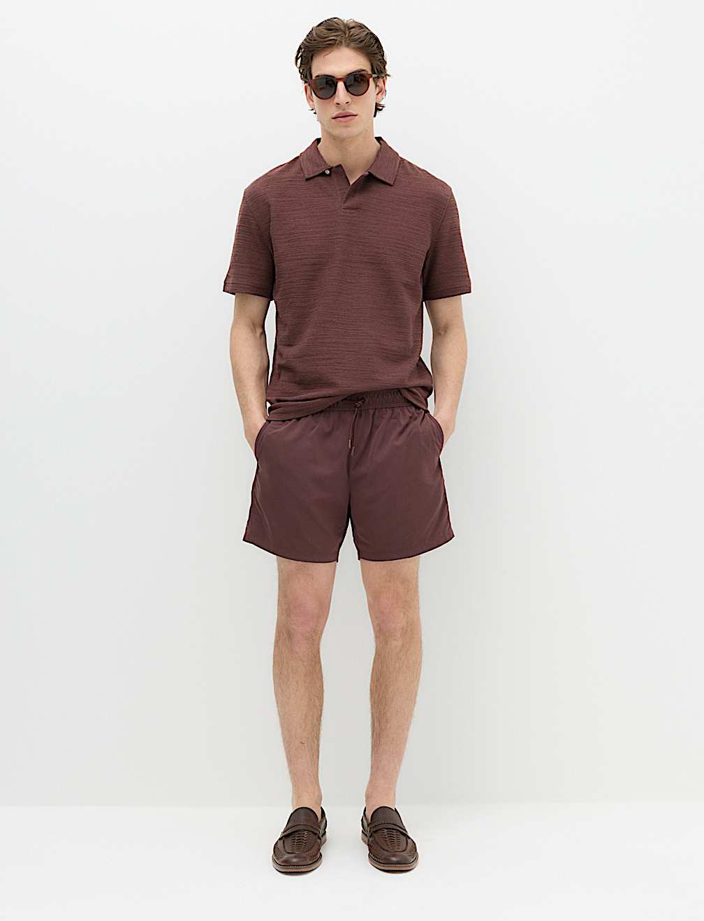 Cotton Rich Notch Neck Boucle Polo Shirt