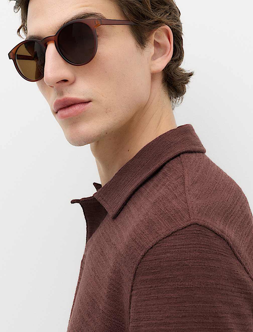 Cotton Rich Notch Neck Boucle Polo Shirt