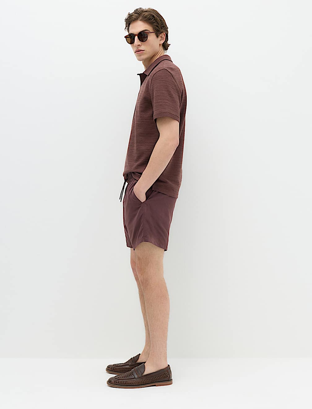 Cotton Rich Notch Neck Boucle Polo Shirt