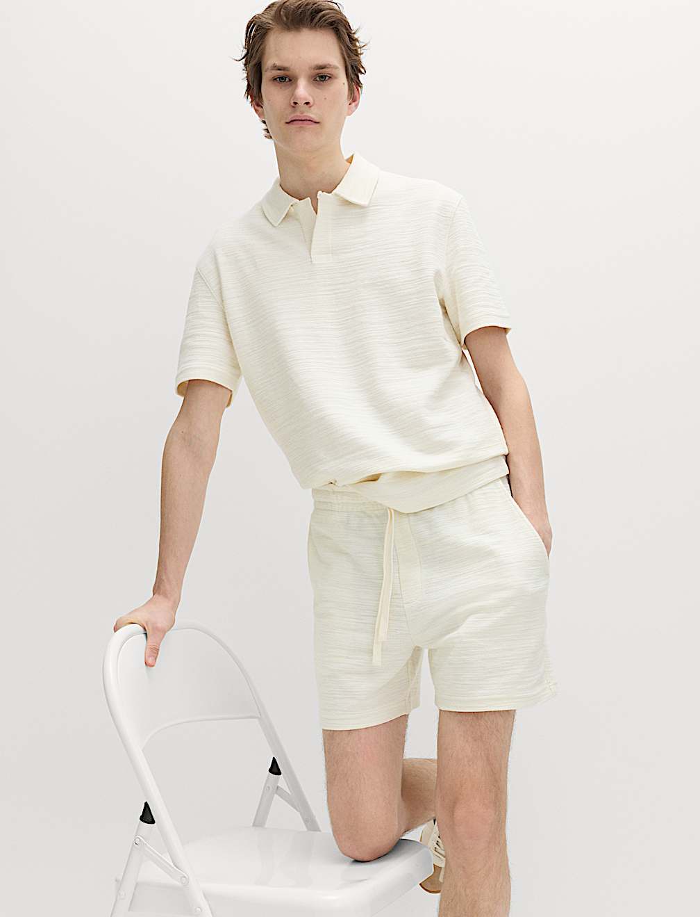 Cotton Rich Notch Neck Boucle Polo Shirt