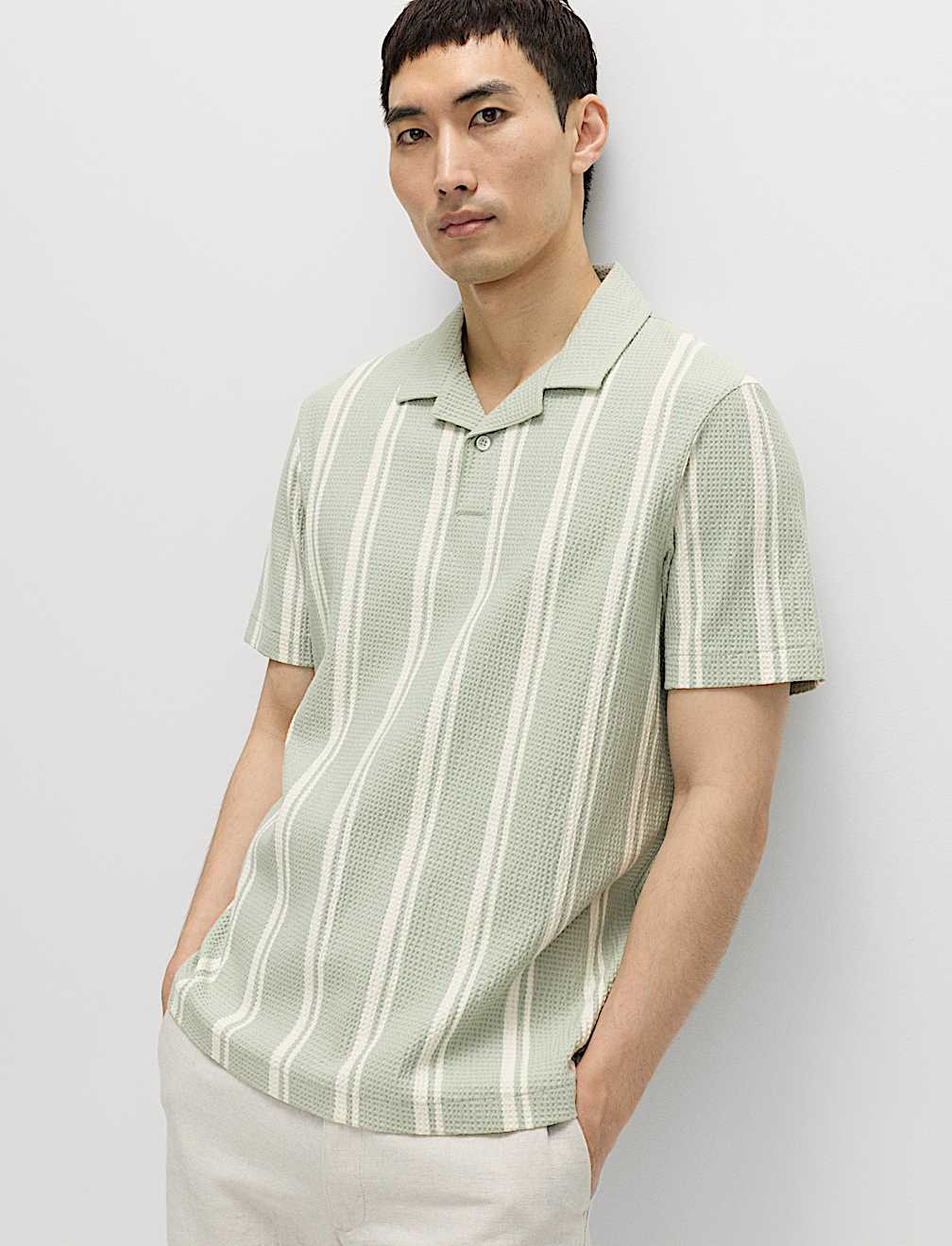 Cotton Rich Striped Seersucker Polo Shirt