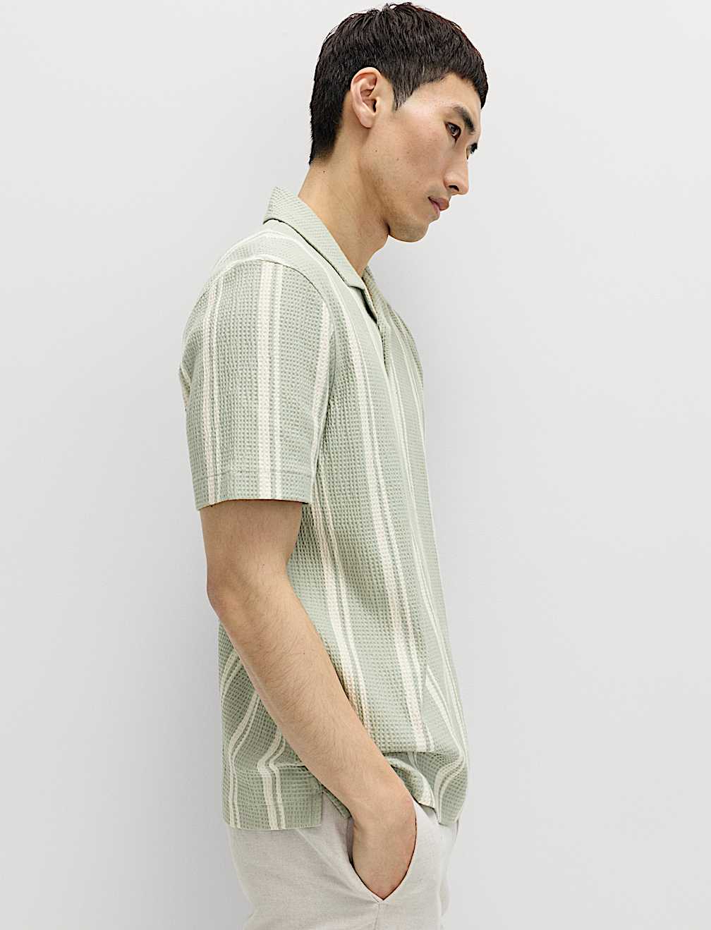 Cotton Rich Striped Seersucker Polo Shirt