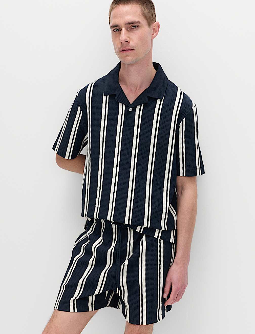 Cotton Rich Striped Seersucker Polo Shirt
