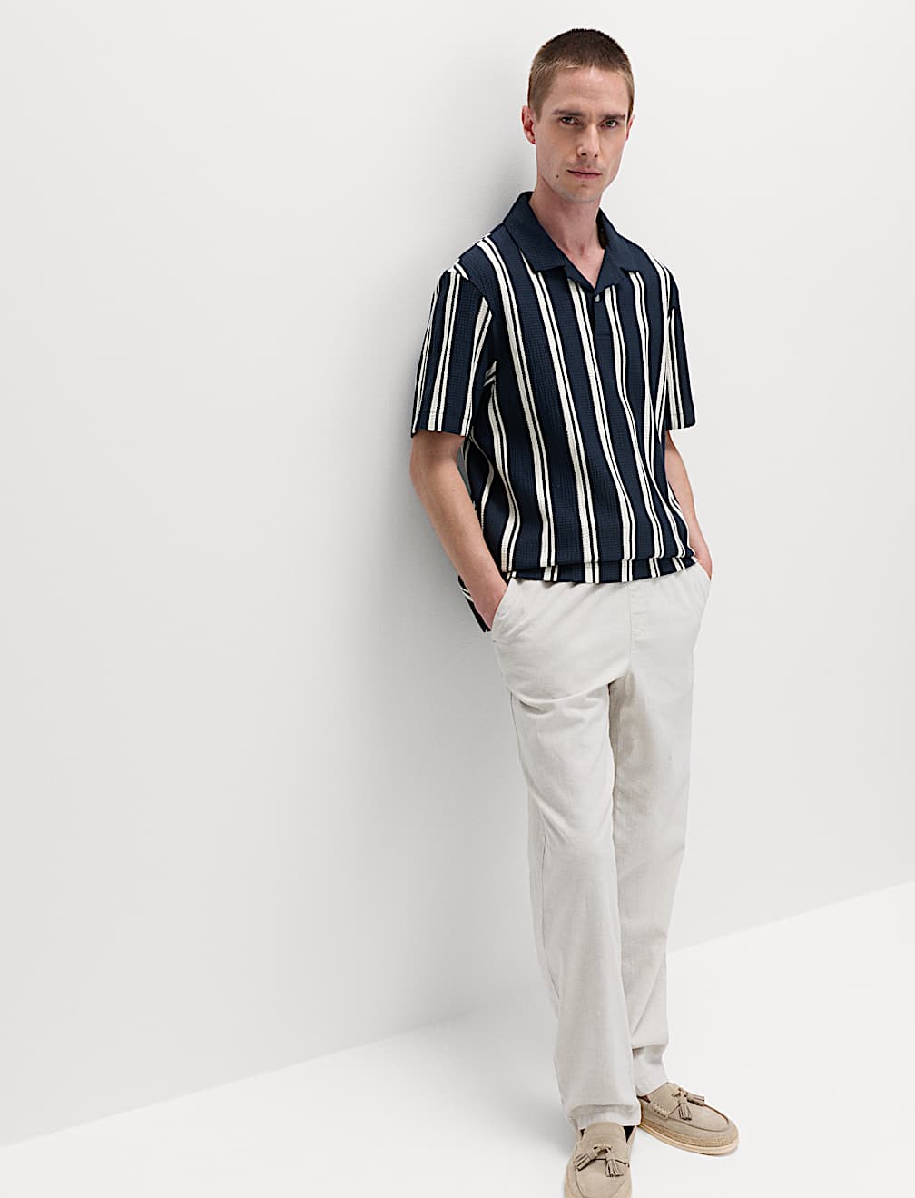 Cotton Rich Striped Seersucker Polo Shirt