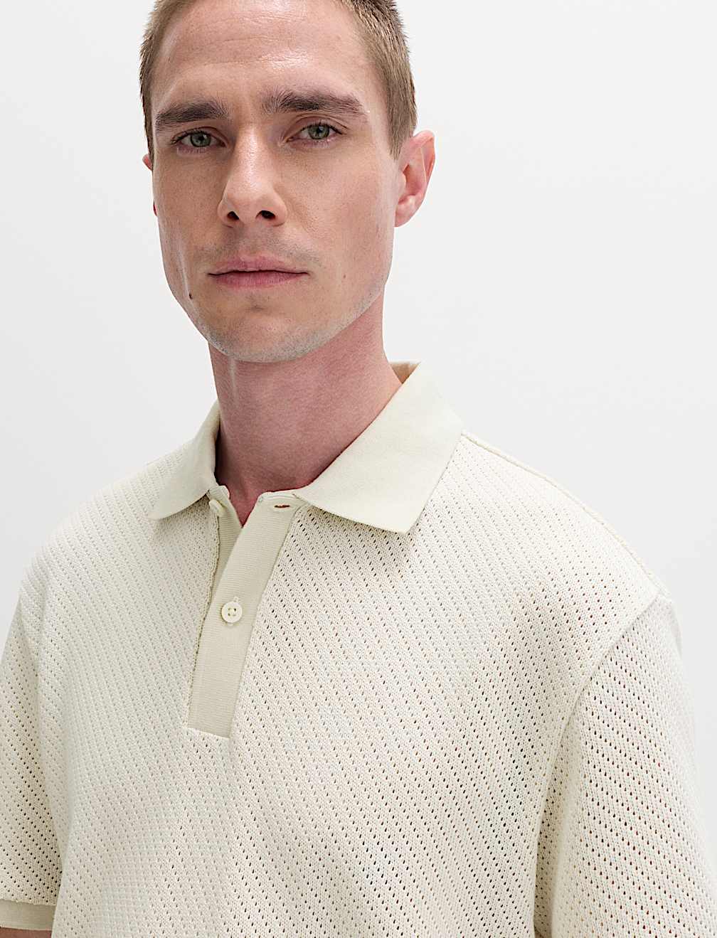 Cotton Rich Textured Knitted Polo Shirt