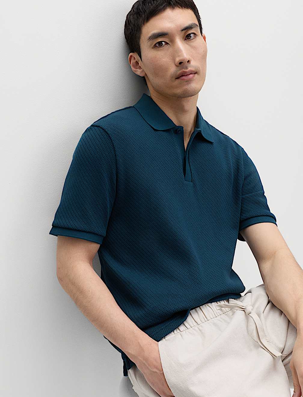 Cotton Rich Textured Knitted Polo Shirt