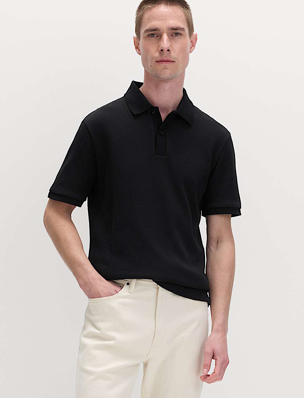 Cotton Rich Textured Knitted Polo Shirt
