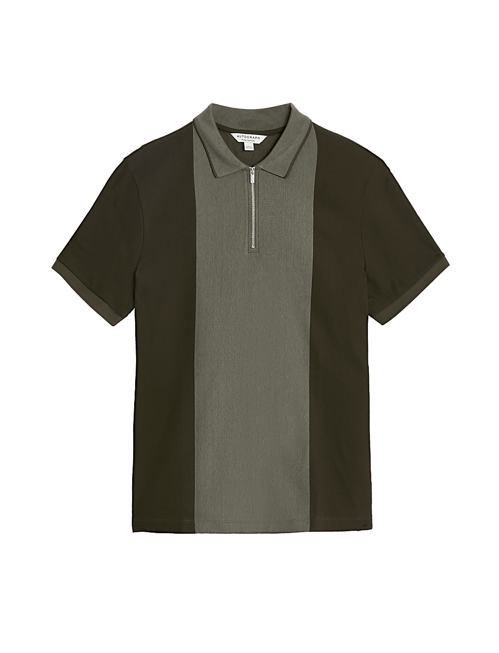 Pure Cotton Half Zip Colour Block Polo Shirt