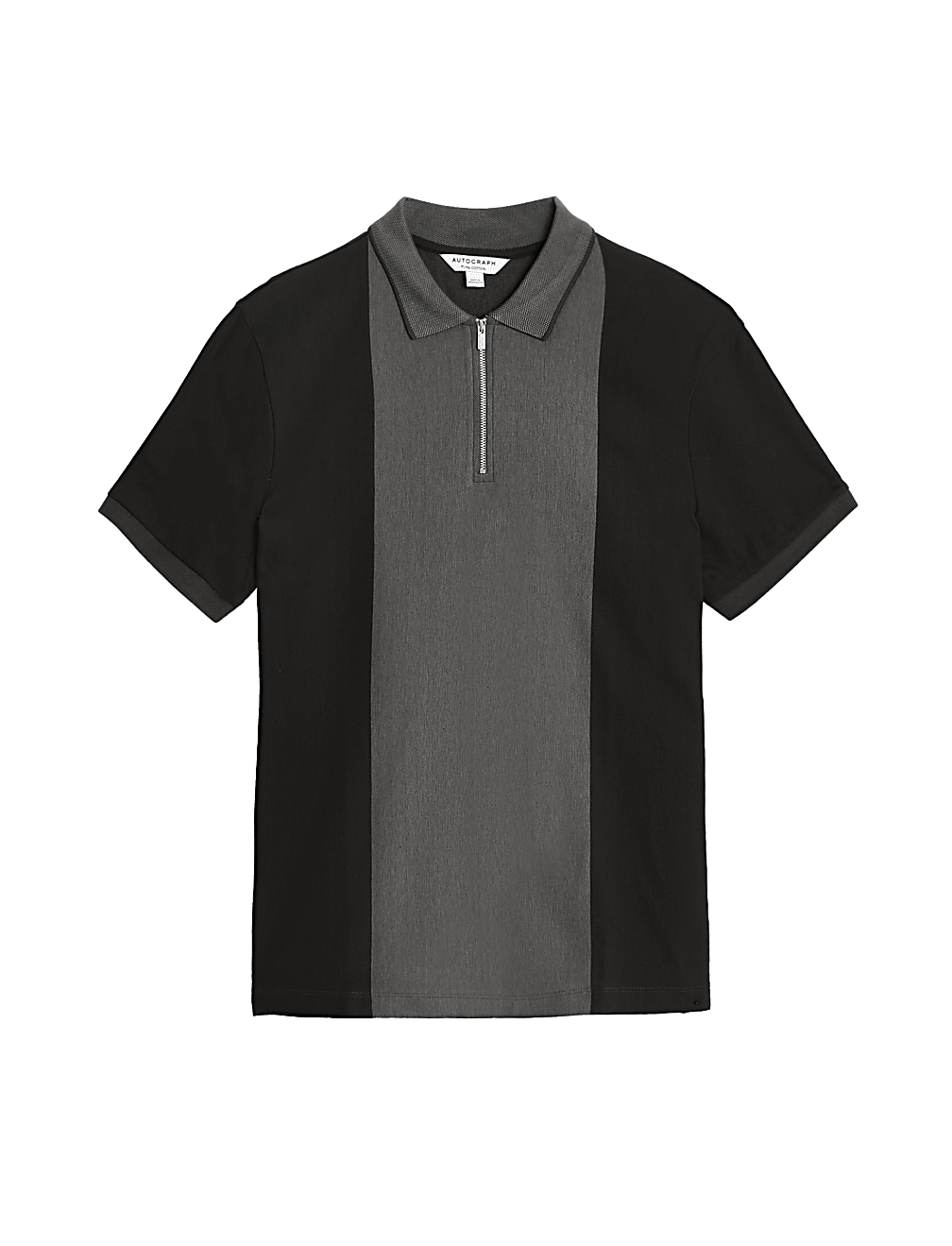 Pure Cotton Half Zip Colour Block Polo Shirt