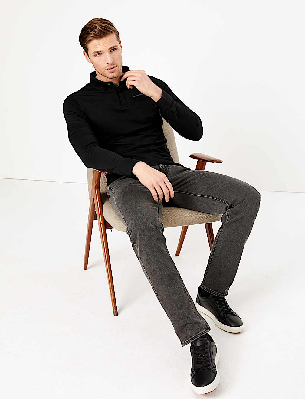 Premium Cotton Long Sleeve Polo Shirt