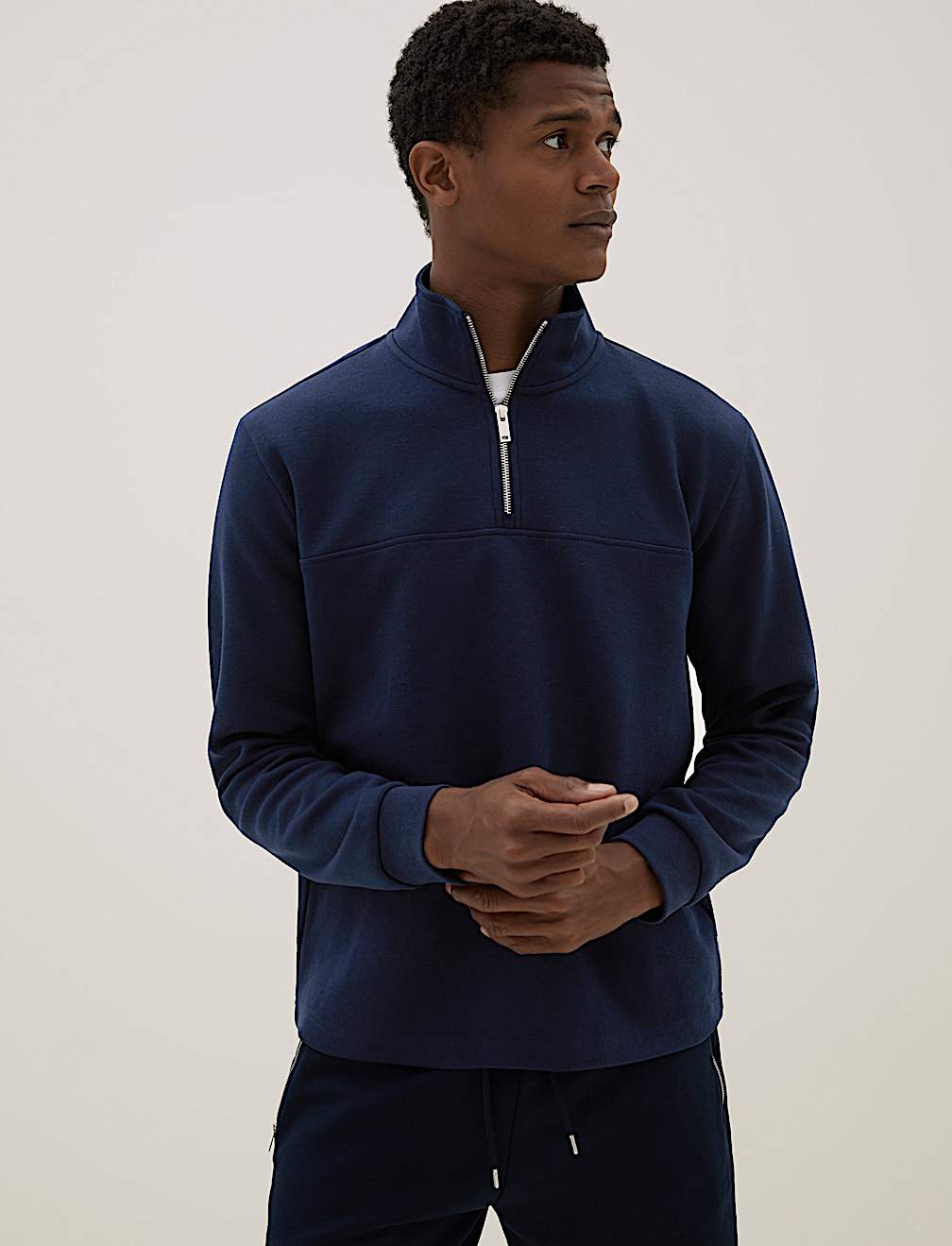 Cotton Blend Half Zip Sweatshirt