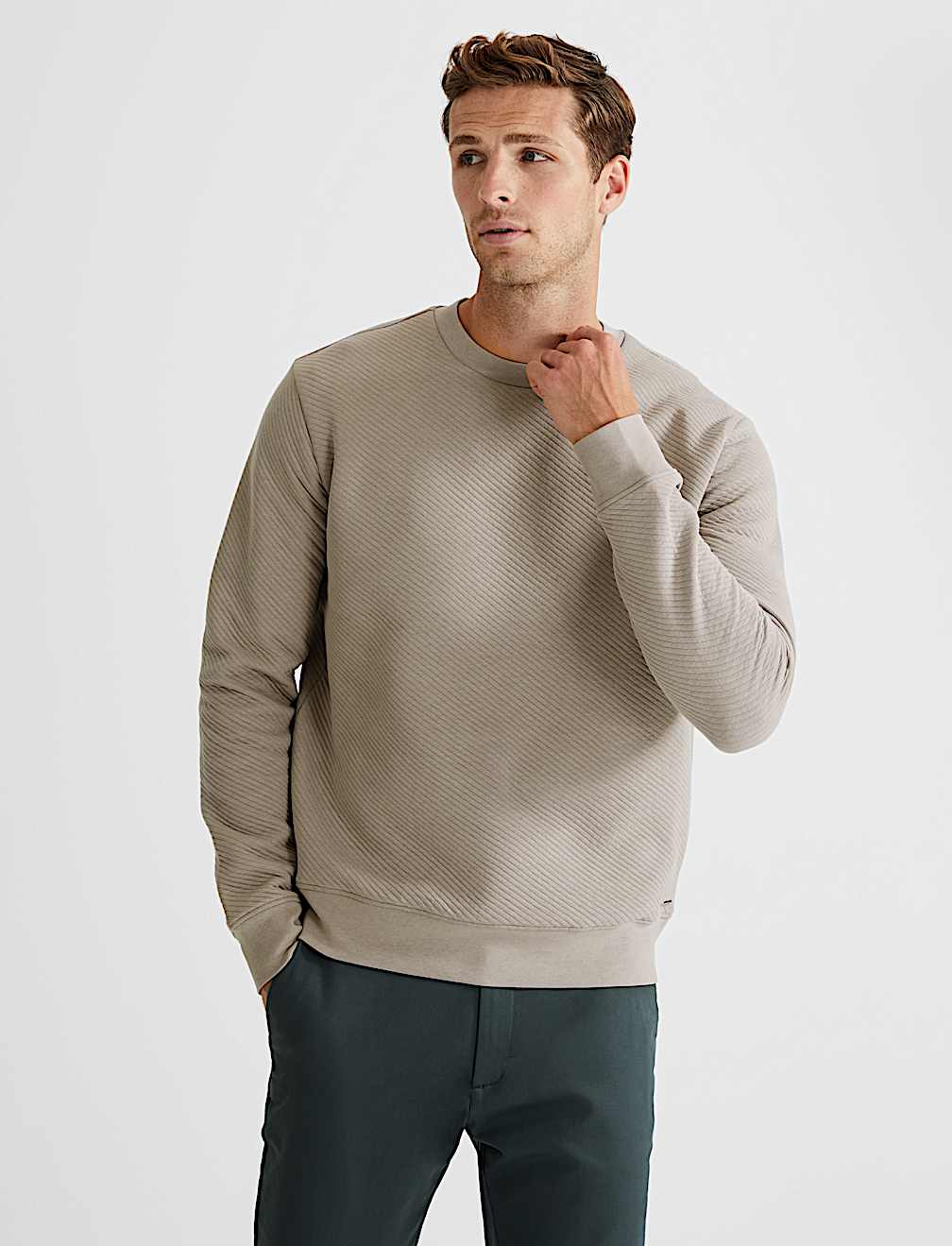 Cotton Textured Crewneck Sweatshirt