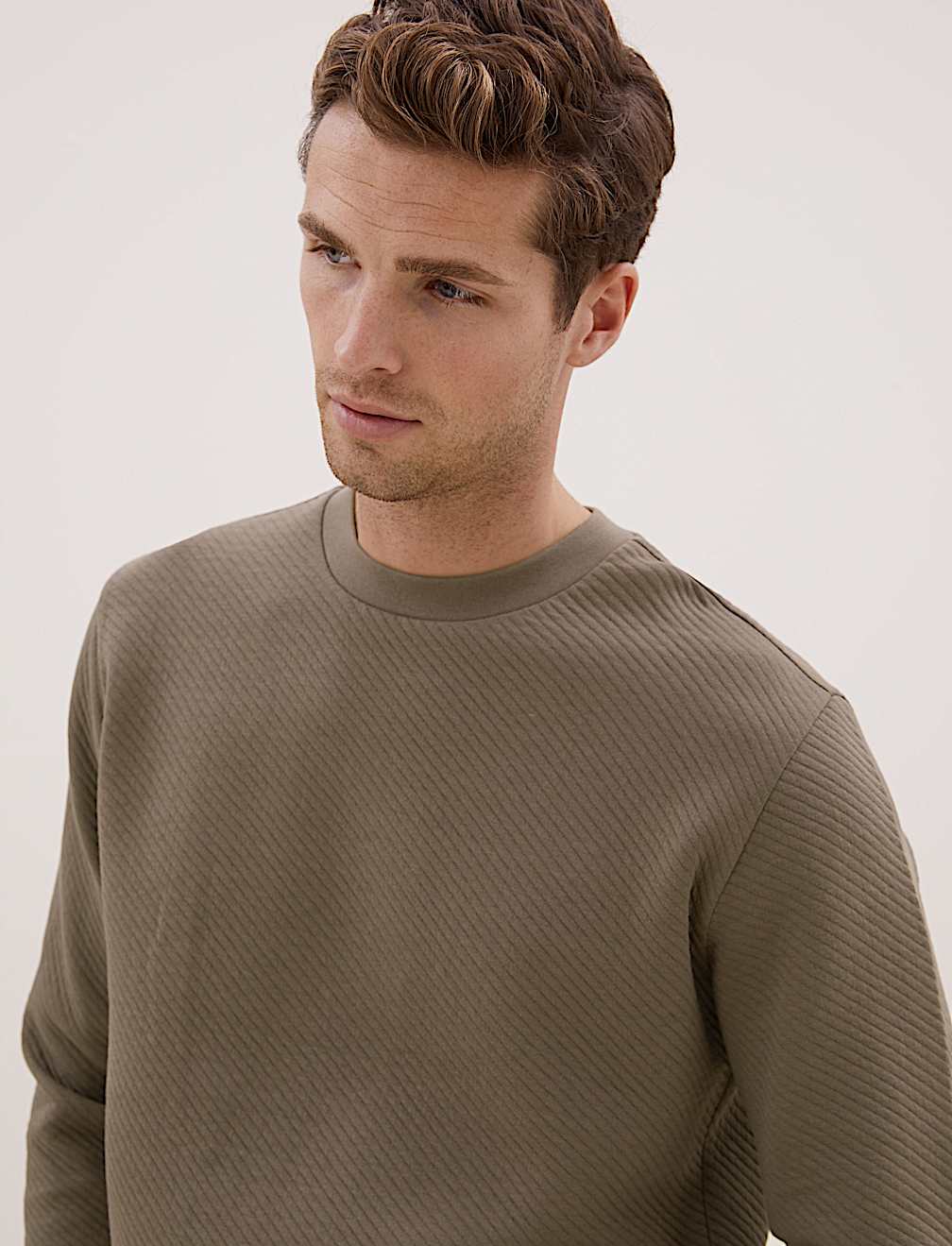 Cotton Textured Crewneck Sweatshirt