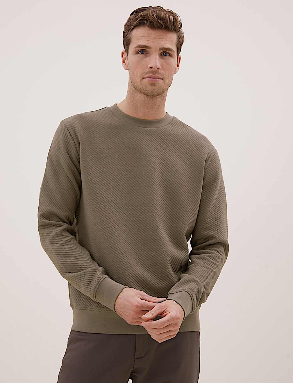 Cotton Textured Crewneck Sweatshirt