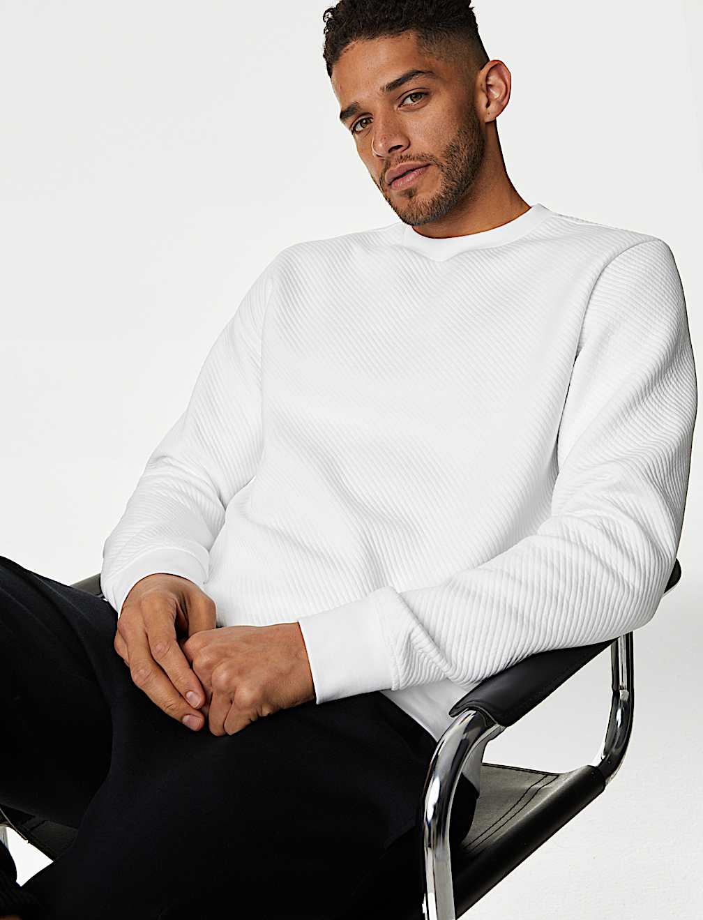 Cotton Textured Crewneck Sweatshirt