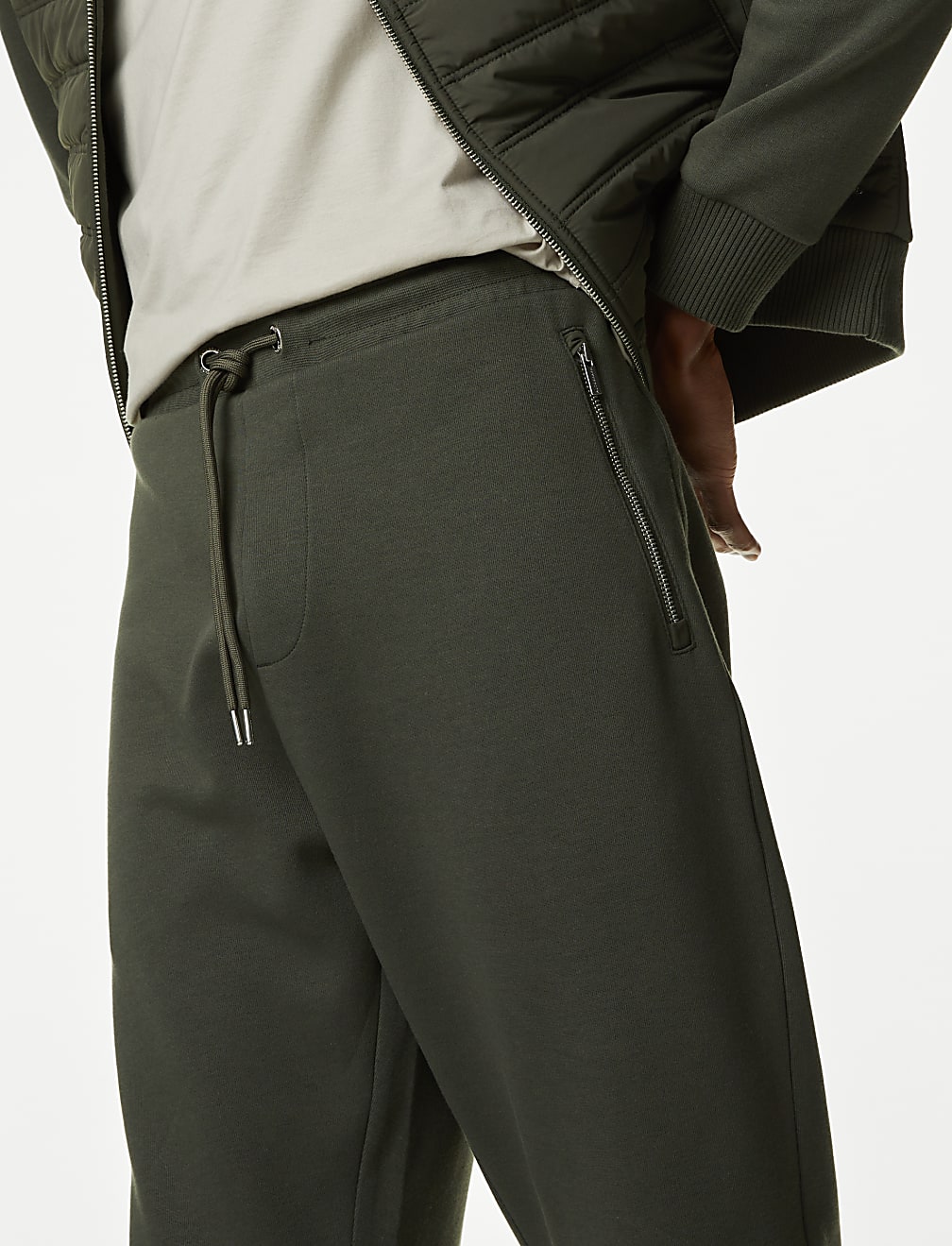 Cuffed Cotton Blend Zip Pocket Joggers
