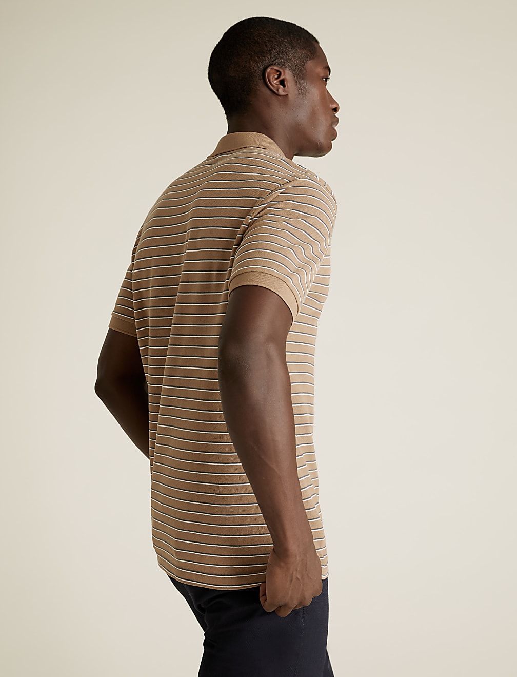 Pure Cotton Pique Striped Polo Shirt.