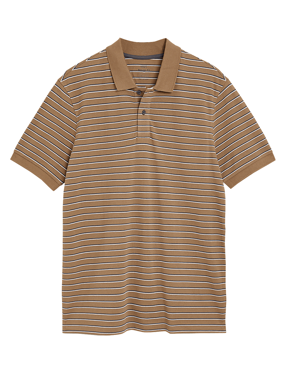 Pure Cotton Pique Striped Polo Shirt.