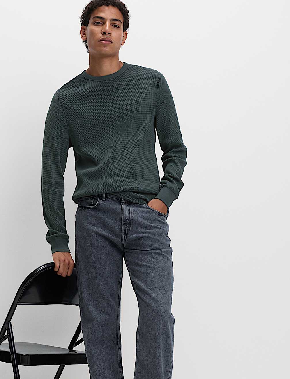 Pure Cotton 2-Tone Waffle Sweatshirt