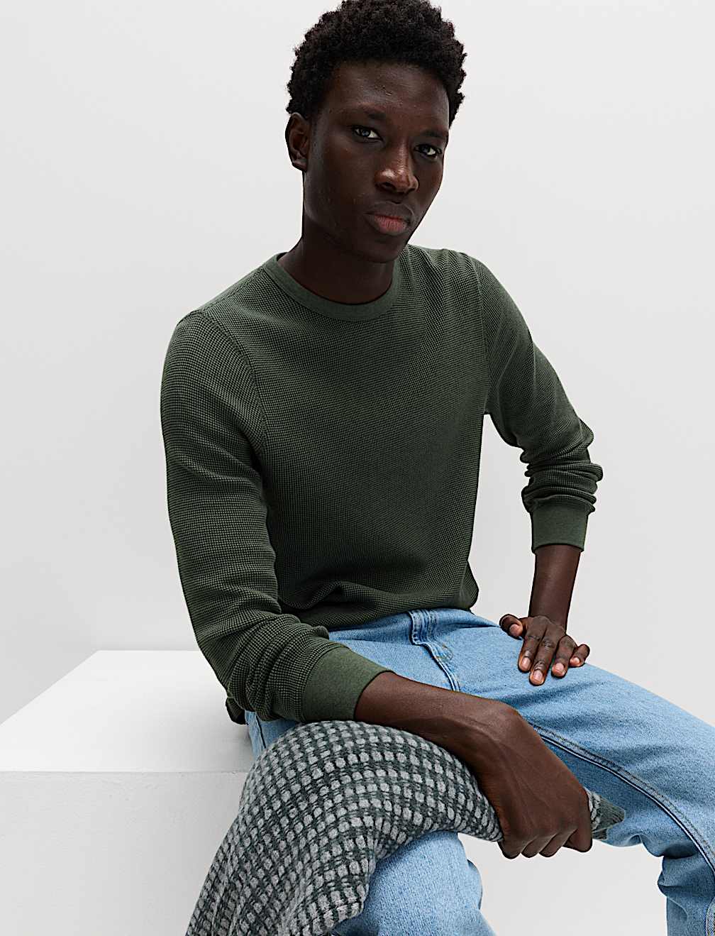 Pure Cotton 2-Tone Waffle Sweatshirt