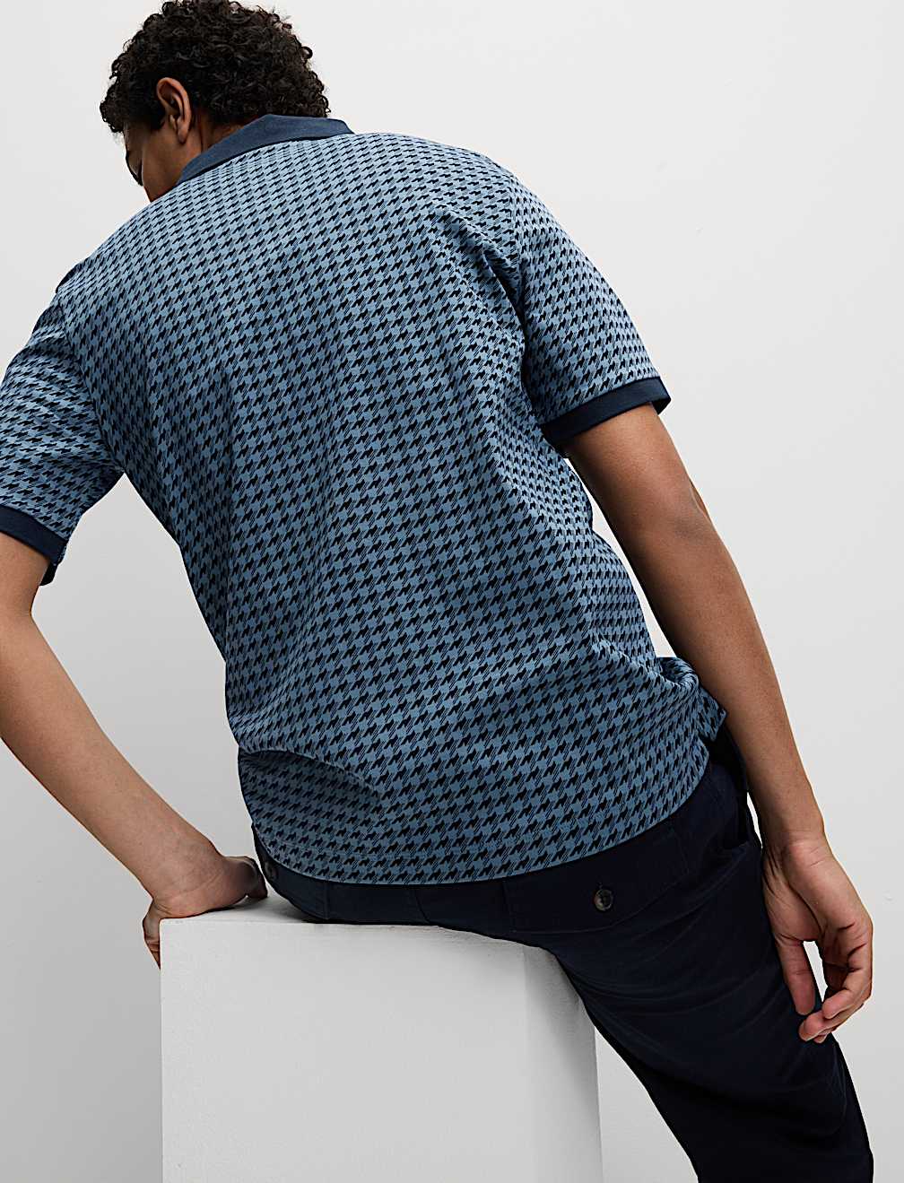 Pure Cotton Houndstooth Print Polo Shirt