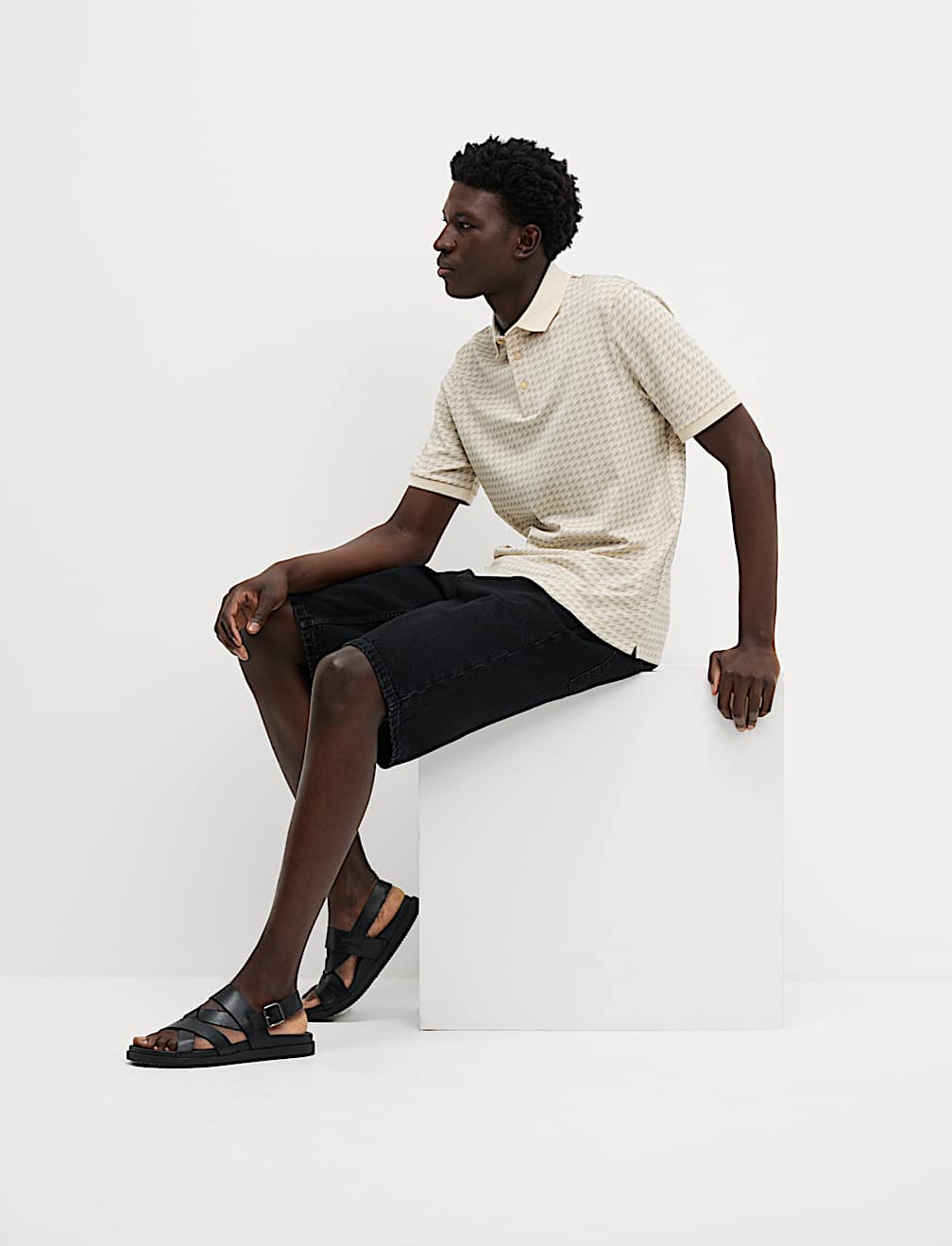 Pure Cotton Houndstooth Print Polo Shirt
