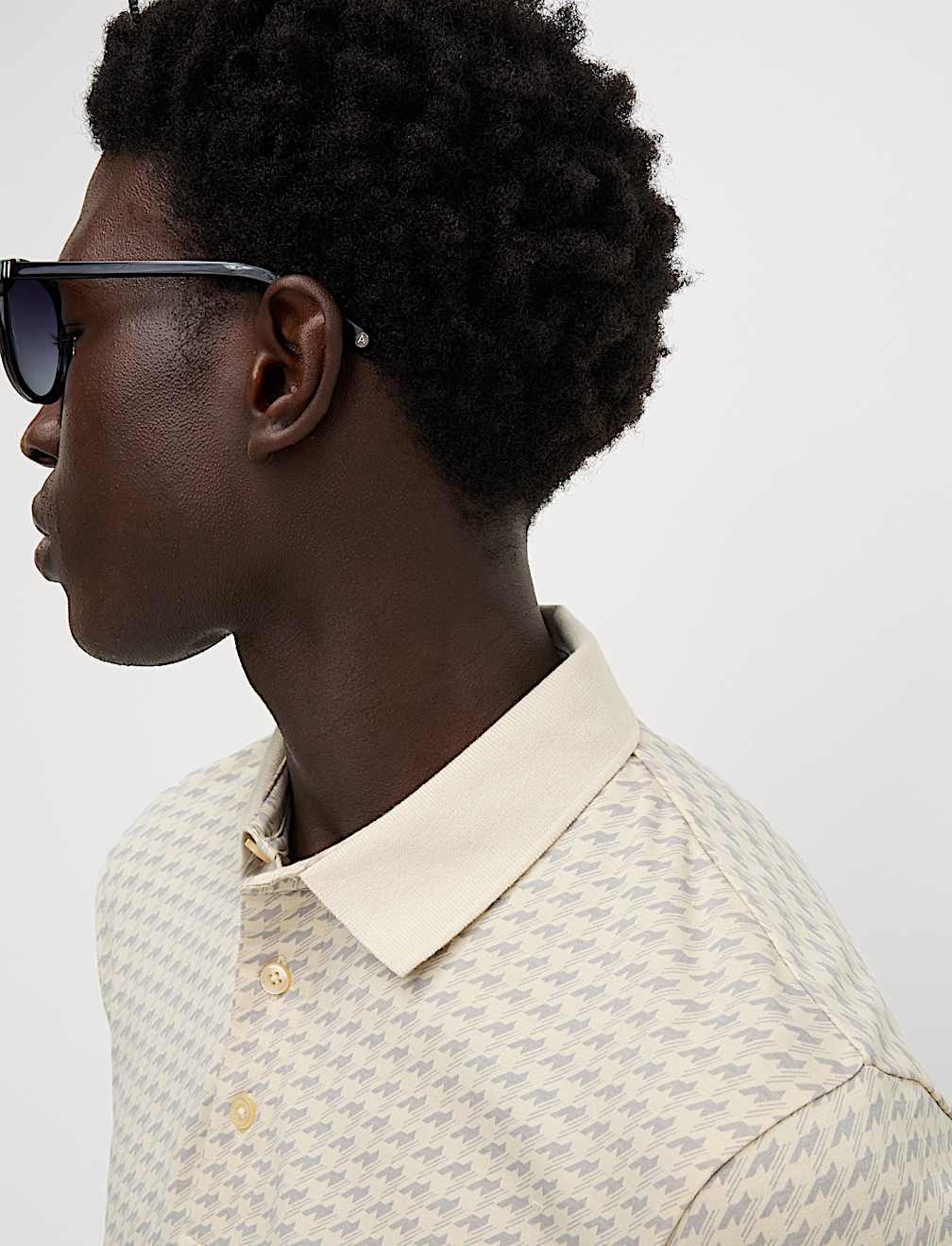 Pure Cotton Houndstooth Print Polo Shirt