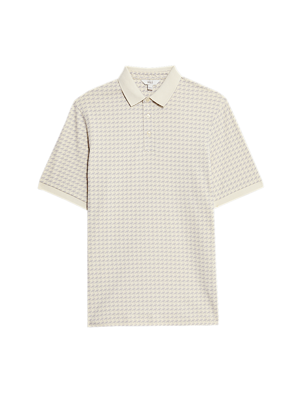 Pure Cotton Houndstooth Print Polo Shirt