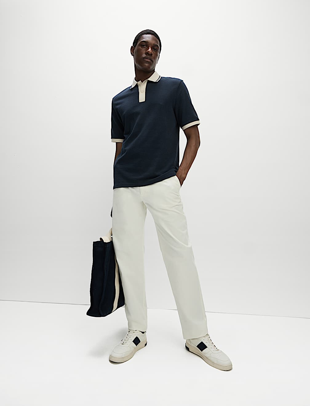 Pure Cotton Textured Tipped Polo Shirt