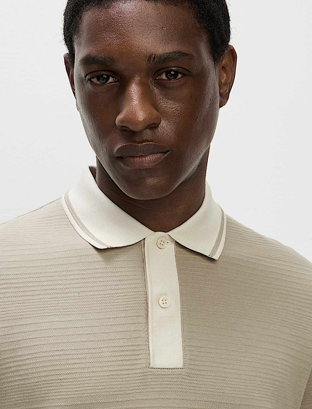 Pure Cotton Textured Tipped Polo Shirt