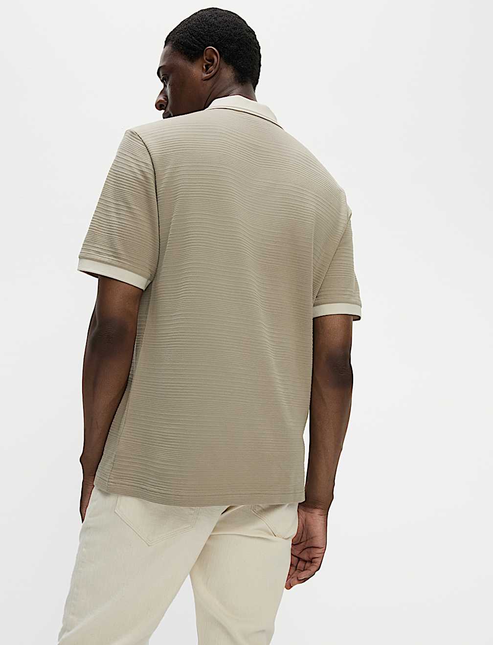Pure Cotton Textured Tipped Polo Shirt