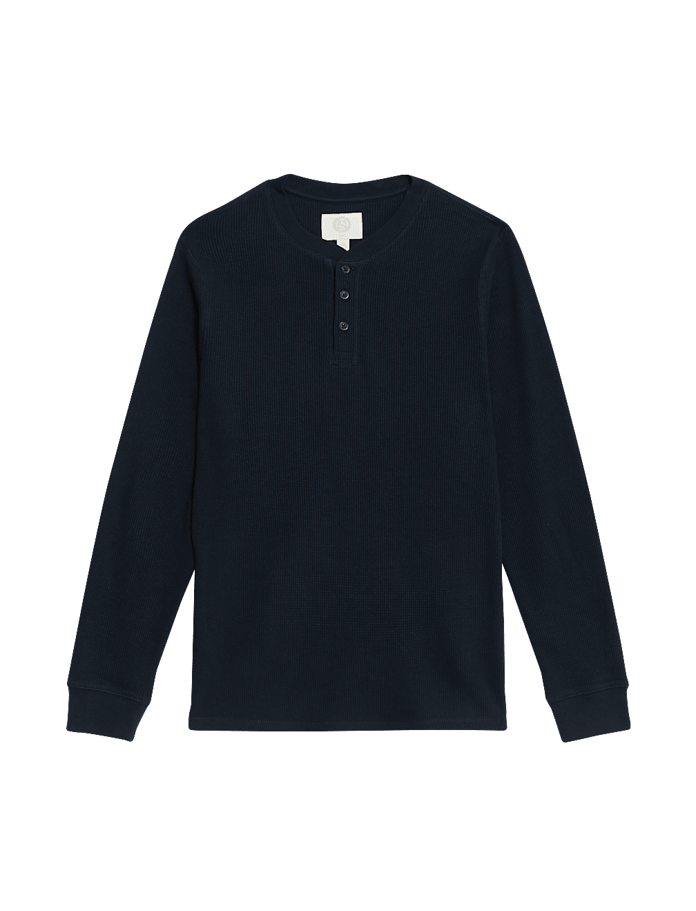 Pure Cotton Henley Waffle Long Sleeve Top