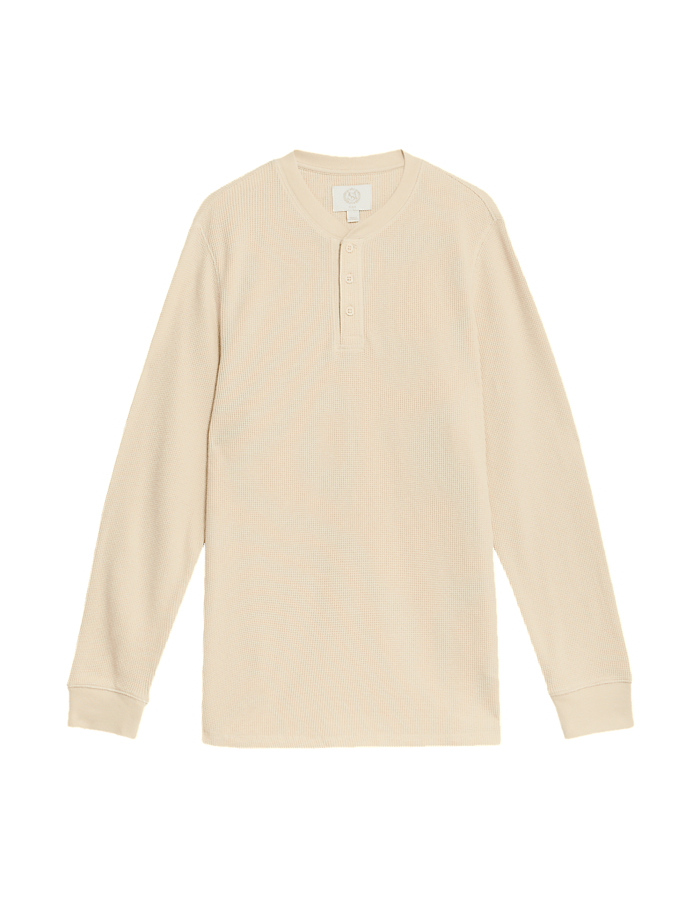 Pure Cotton Henley Waffle Long Sleeve Top