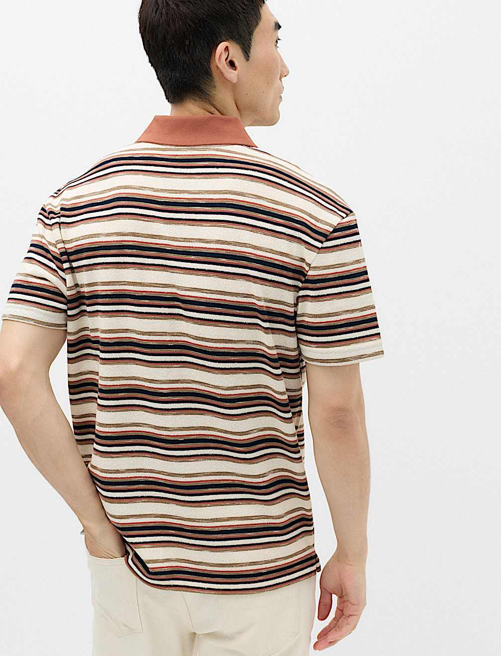 Cotton Blend Crepe Notch Neck Polo Shirt