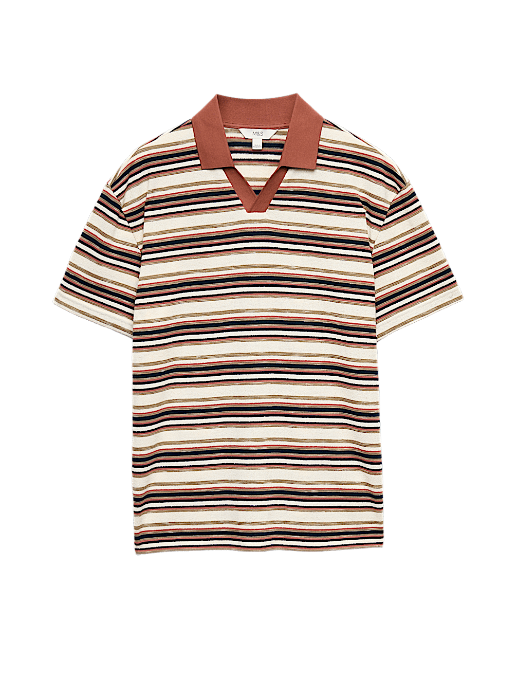 Cotton Blend Crepe Notch Neck Polo Shirt