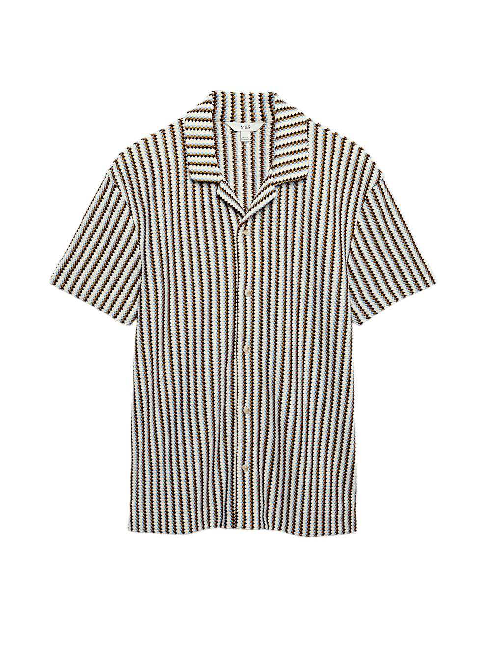 Cotton Blend Textured Striped Short Sleeve Shirt