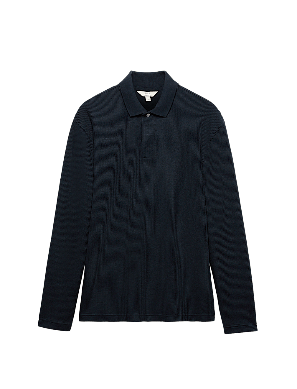 Cotton Blend Ribbed Long Sleeve Polo Shirt