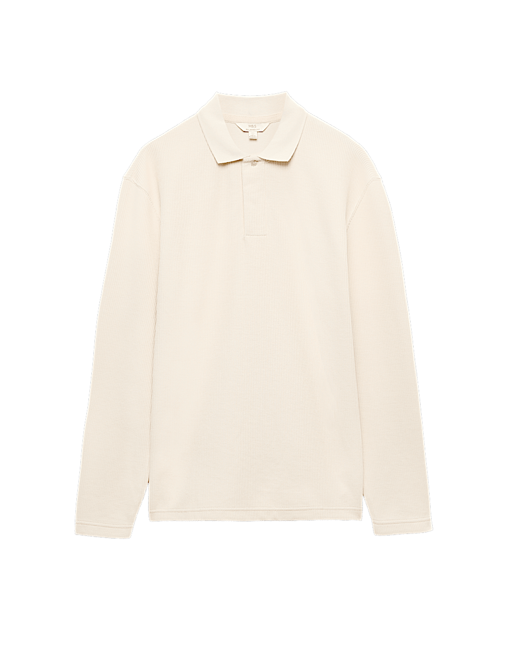 Cotton Blend Ribbed Long Sleeve Polo Shirt