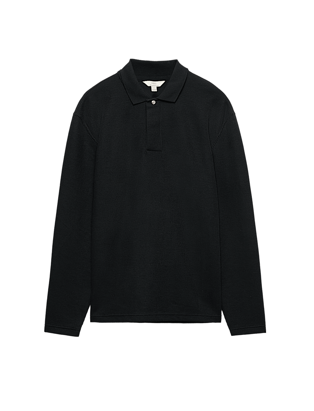 Cotton Blend Ribbed Long Sleeve Polo Shirt