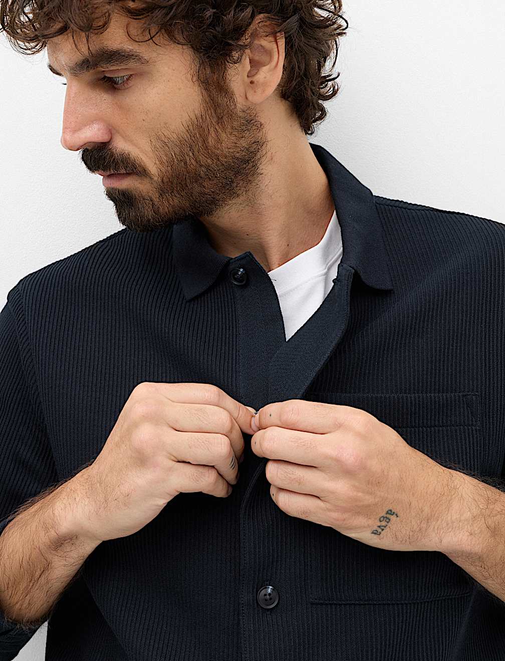 Cotton Blend Ribbed Overshirt