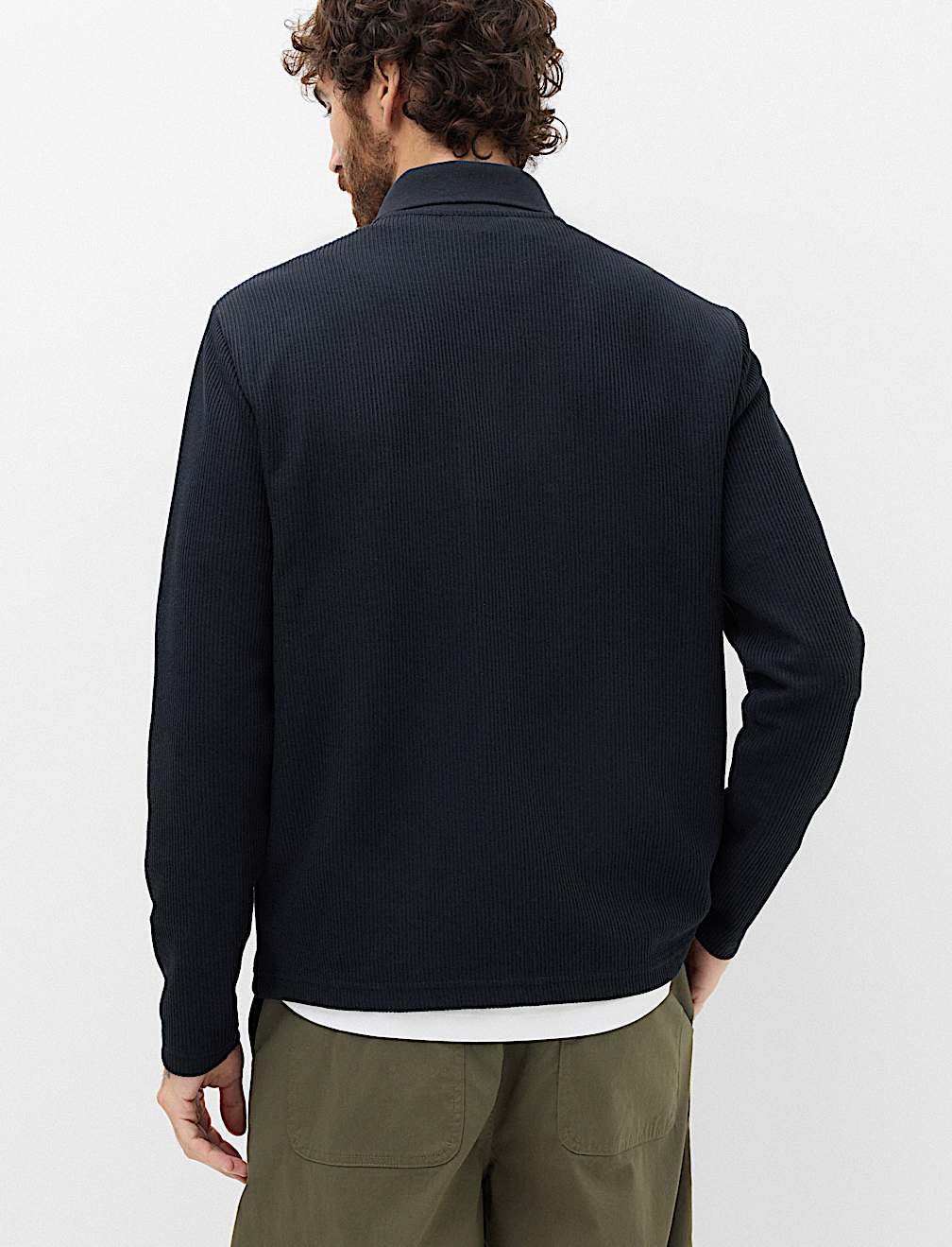Cotton Blend Ribbed Overshirt
