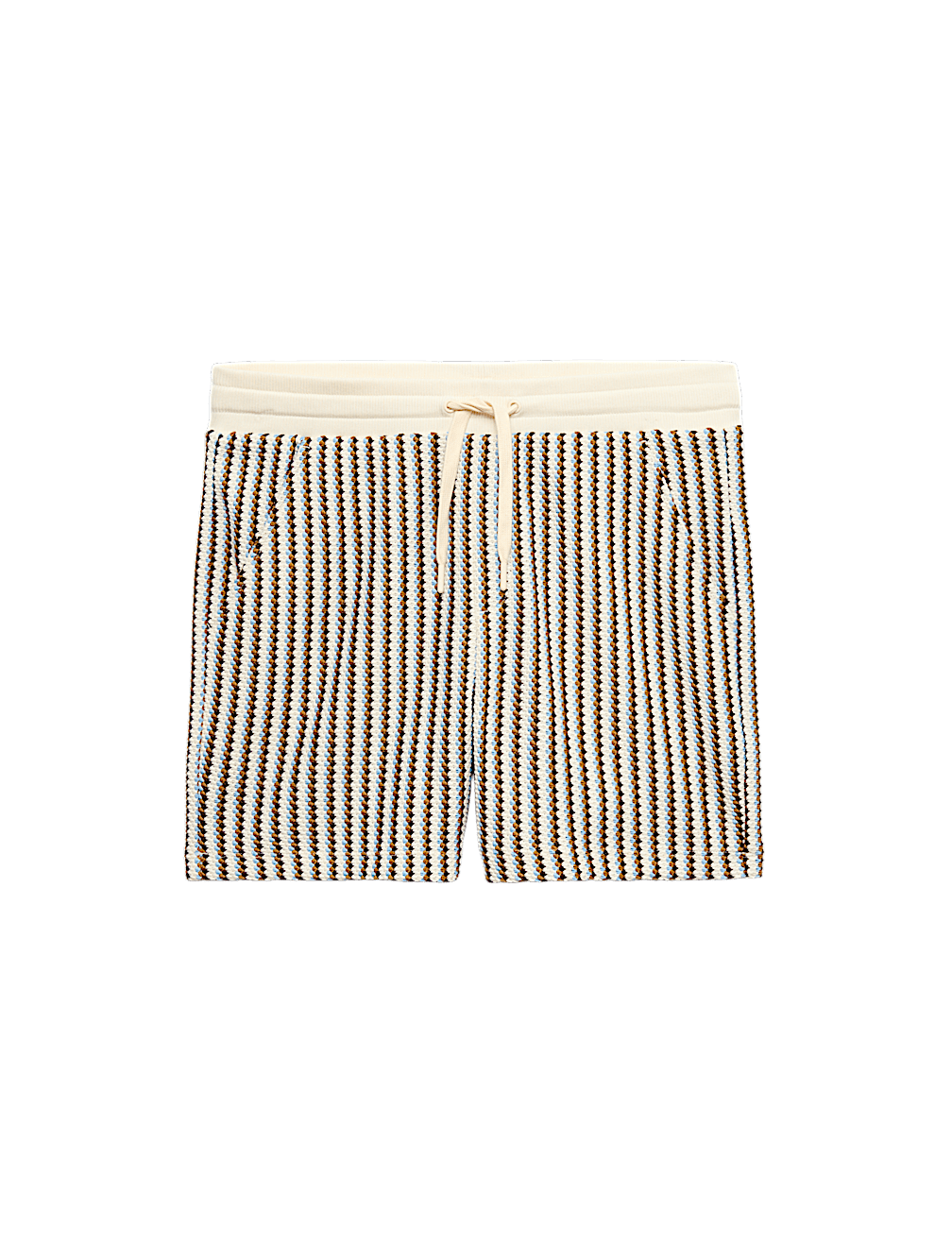 Striped Knit Textured Cotton Blend Shorts