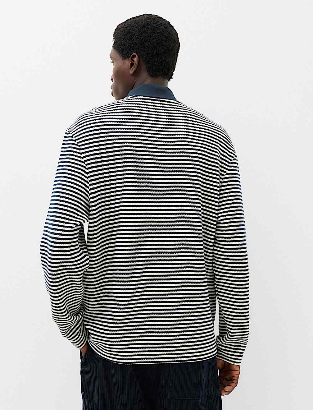 Pure Cotton Half Zip Striped Polo Shirt