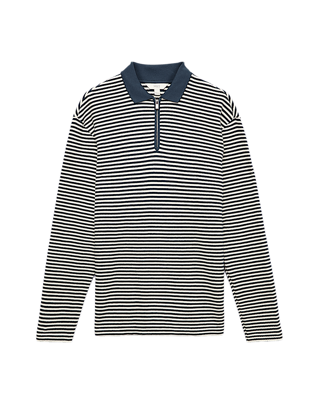 Pure Cotton Half Zip Striped Polo Shirt