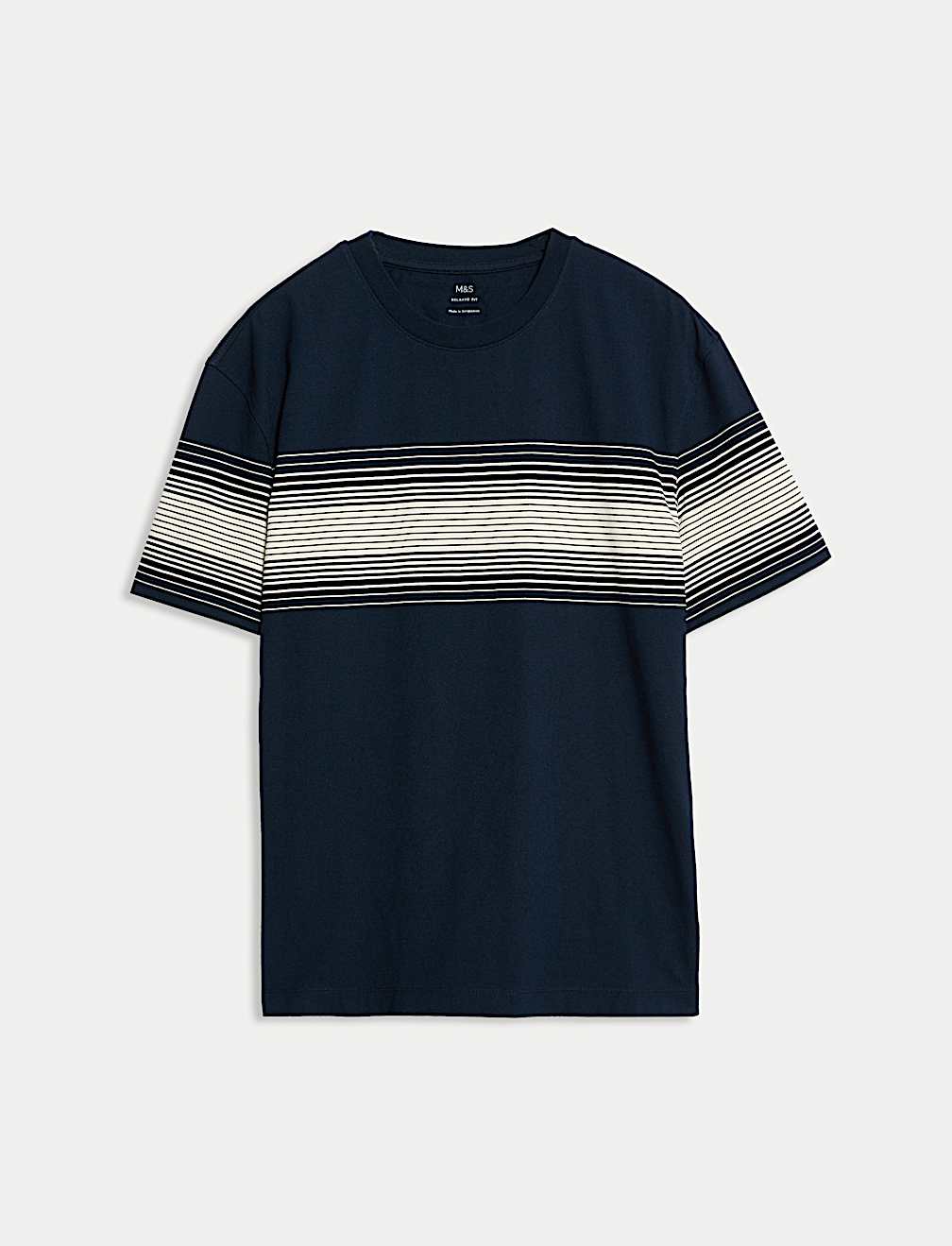Pure Cotton Chest Stripe Crew Neck T-Shirt