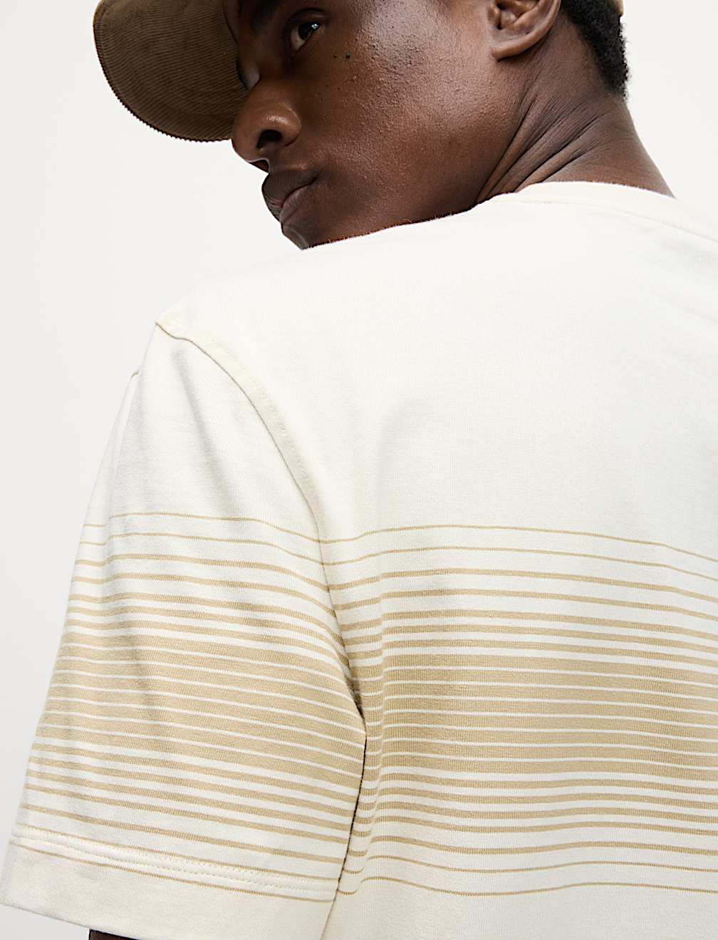 Pure Cotton Chest Stripe Crew Neck T-Shirt