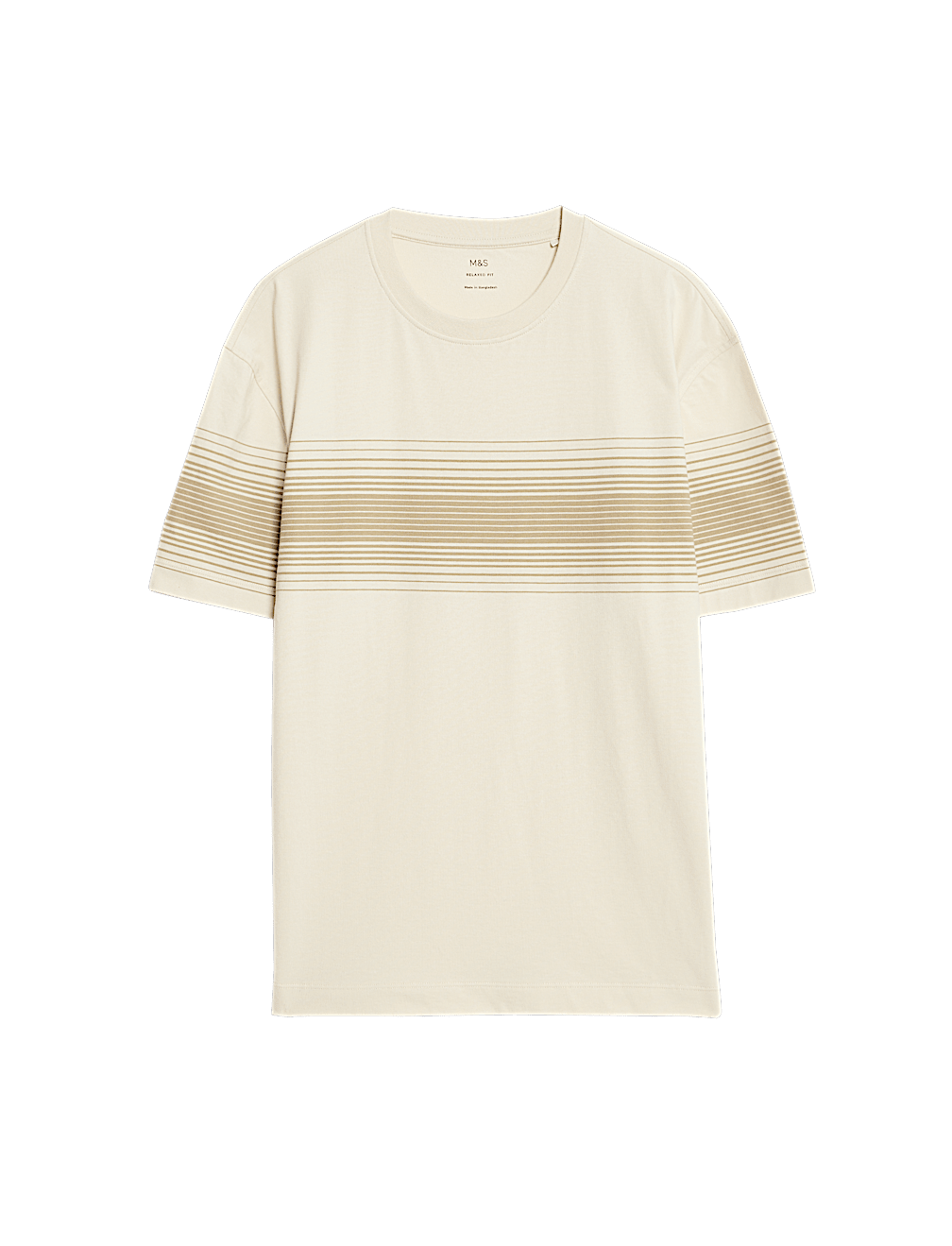 Pure Cotton Chest Stripe Crew Neck T-Shirt