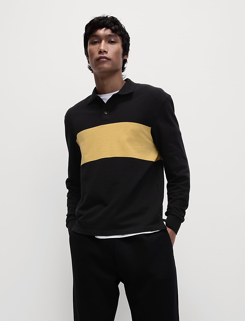 LS CHEST STRIPE PIQUE POLO